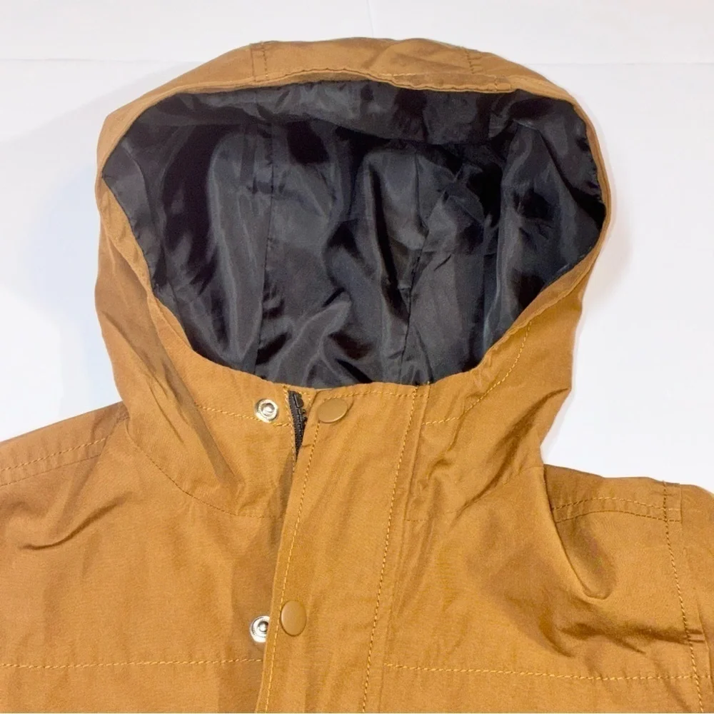 Old Navy Brown Rain Jacket Boys Small (4-6) Utility Snaps Zipper Hood Pockets